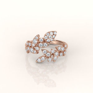 .75 Ct VS1-VS2 F-G Color Real Diamonds 18K Rose Gold Leaf Adjustable (Hand Made)